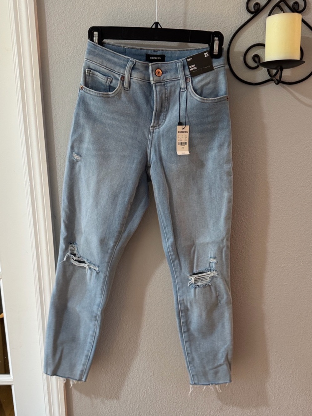 Express Light Blue Distressed Ankle Crop Jeans set of 2
